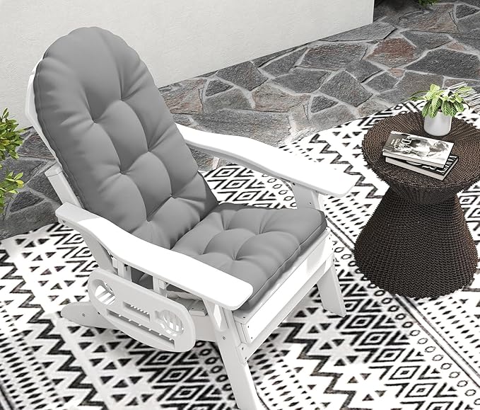 Adirondack Chair Cushion, Thickened High Back Patio Cushions with Ties and Non-Slip Bottom, Water-Resistant and UV-Protected Patio Chair Cushion for Indoor and Outdoor, Grey