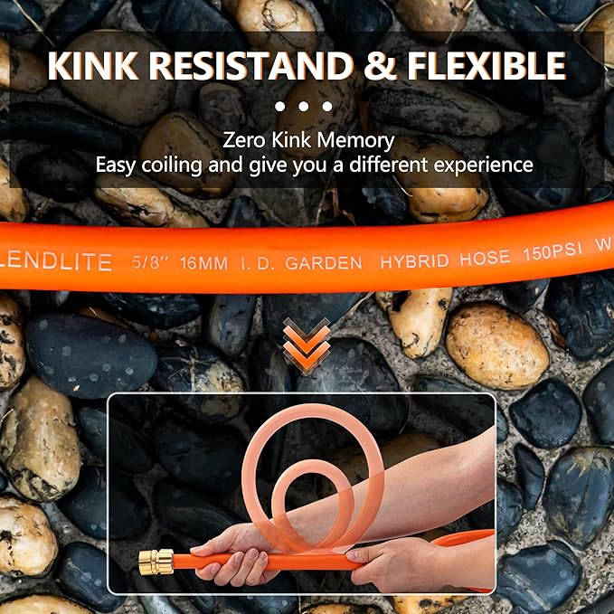 5/8" x 8ft Hybrid Garden Hose, Custom Length, -40°F to 150°, NO Kink, Flexible, Leakproof water Hose With Additional Customizable Solid GHT Fittings, Female to Female Leader Hose