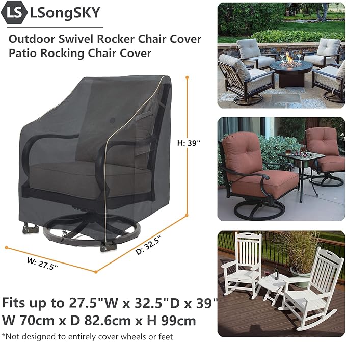 Outdoor Swivel Rocker Chair Cover 2 Pack,Patio Swivel Chair Covers for Outdoor Furniture,Rocking Chair Covers Waterproof (27.5W x 32.5D x 39H Inch) Black