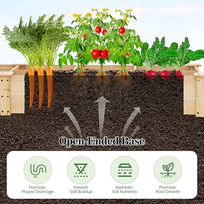 Giantex Wooden Raised Garden Bed with 2 Planter Boxes & Dividers, 90"x25"x10" Raised Bed for Flowers Vegetables Fruits Herbs Gardening Planting, Outdoor Garden Box for Patio Backyard Lawn (1)