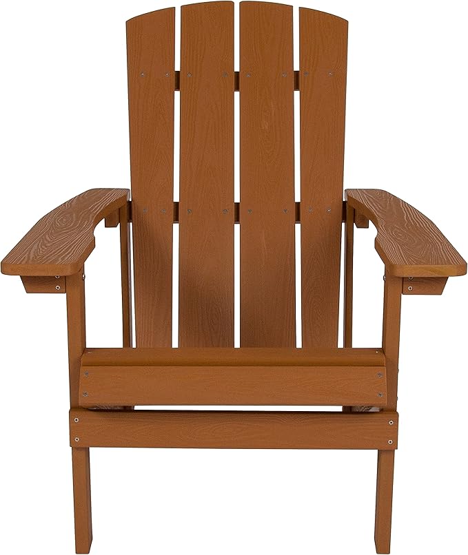 Flash Furniture Charlestown Commercial Grade Indoor/Outdoor Adirondack Chair, Weather Resistant Durable Poly Resin Deck and Patio Seating, Teak