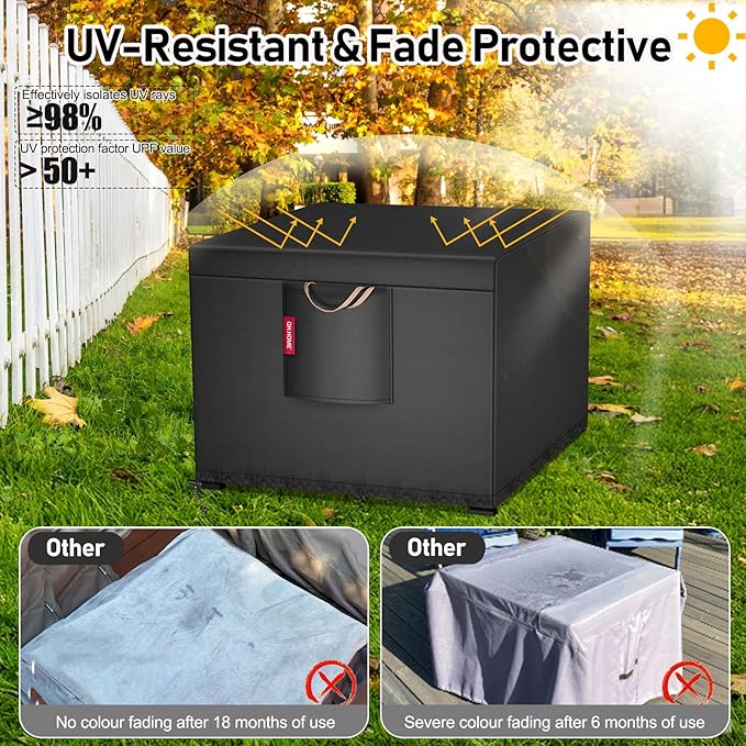 QH.HOME [2026 Upgraded 900D Fabric] Fire Pit Cover for Fire Pit, Super Waterproof fit for Propane Fire Pit Table, Square 28''Lx28''Wx 24"H -Black