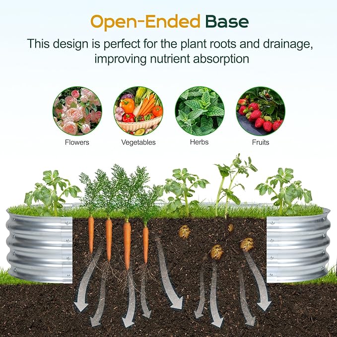 Aoodor Galvanized Raised Garden Bed Kit, 5 x 2 x 1 Ft, Oval Planter Box for Vegetables, Flowers, and Herbs, Outdoor Use, Silver