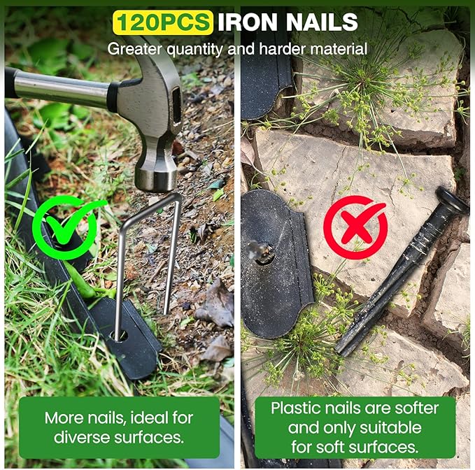 3in Tall 80ft Landscape Edging Kit with 120pcs Metal Spikes, Reinforced Rib Design,Dig-Free Flexible Plastic Edge Border for Landscape, Lawn,Garden,Flower Beds,Yard,Paver,Playground, Fence,Pathway