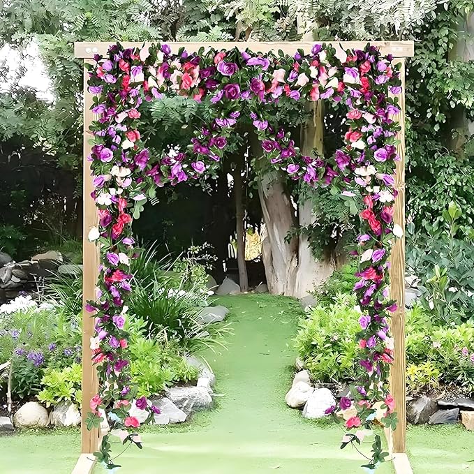 3 Pcs 8FT Flower Garland Artificial Flowers for Outdoors Fake Rose Vine Ivy Silk Flowers for Decoration/Anniversary/Wedding Birthday/Christmas/Home Decor/Garden Decor (Pink)