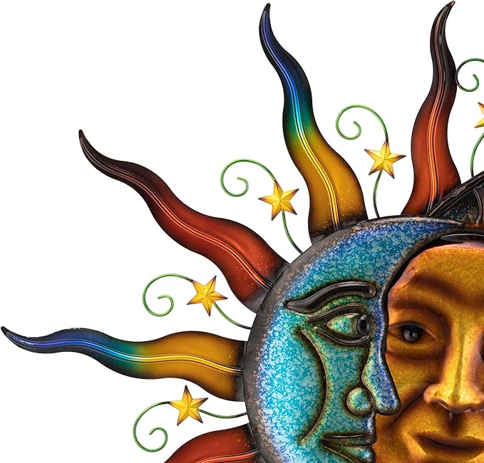 Glitzhome Sun and Moon Wall decor, Metal Stylish and Artistic Sun and Moon Yard Art with Sturdy Powder-Coated Various Color Decorative Garden Sign for Outdoor and Indoor