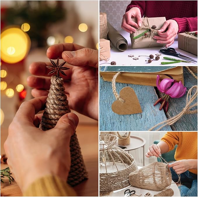Twine String 656 Feet Long Jute Twine Hemp Rope for Gardening Crafts Giftwares Wrapping Packing Wedding Decor, Brown 1 Rolls