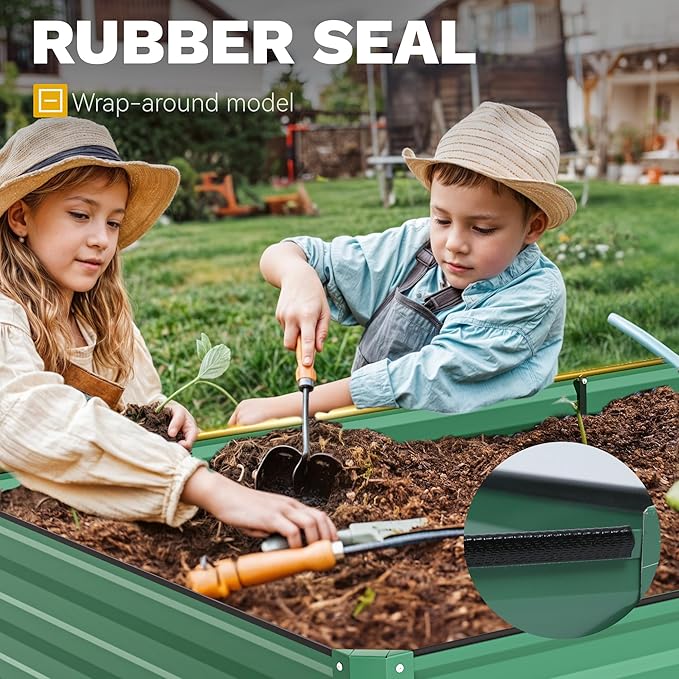 DWVO 12 x 4 x 1 FT Raised Garden Bed Kit, Outdoor Galvanized Flower Bed with Safety Rubber and Gloves, Large Metal Planter Box for Vegetables, Flowers, Herbs, Fruits, Green