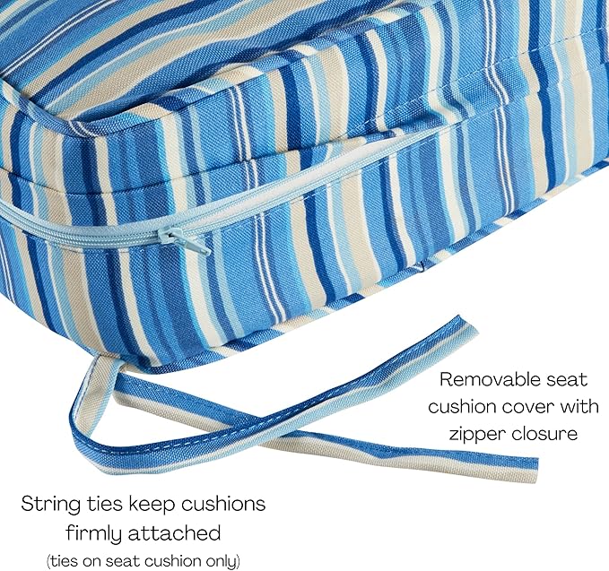 Greendale Home Fashions Outdoor Reversible 2-Piece Deep Seat Cushion Set, Steel Blue Stripe