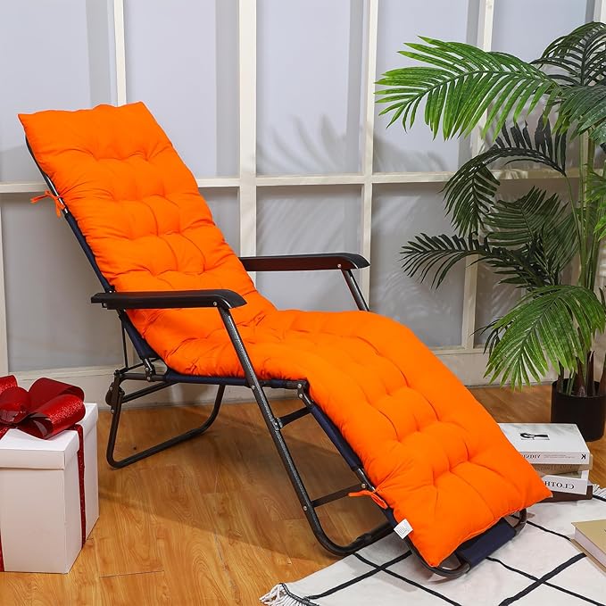 Bucherry 67 x 19 Inch Chaise Lounge Cushions Soft Lounge Chair Cushion Gravity Chair Cushion Sofa Lawn Furniture Cushion Pad with 6 Tie for Outdoor Indoor Patio Home Without Headrest (Orange,2 Pcs)