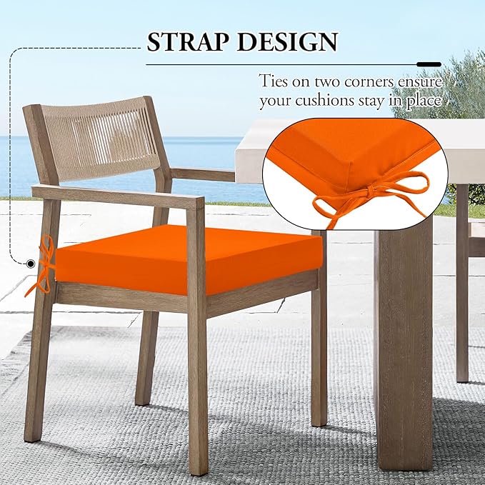 Wellsin Outdoor Chair Cushions for Patio Furniture - Outdoor Cushions for Chairs - Water Resistant Patio Chair Cushions Set of 4, 18.5"X16"X3", Orange