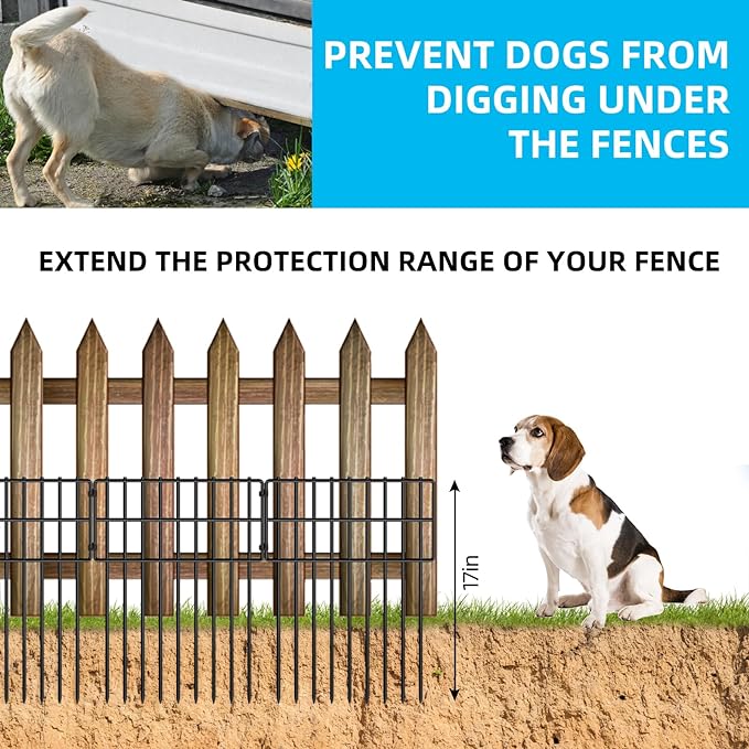 25 Panels Garden Fencing Animal Barrier, 17in (H) X 27ft (L) Dog Dig Fence Barrier, 1.25in Gap Rustproof Metal Stakes Decorative Garden Fence, Ground Defense Border Fence for Outdoor, Yard, Patio