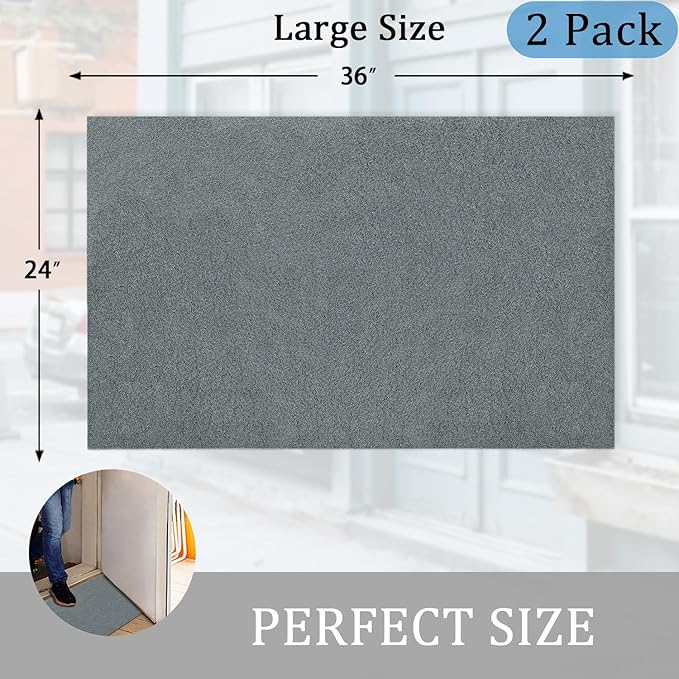 AAZZKANG Plain Doormat Set of 2 Front Door Floor Mat with Non Slip Rubber Backing,Ultra Absorb Mud Easy to Clean Ultity Mats for Home Entrance Gray Large 36"x24"