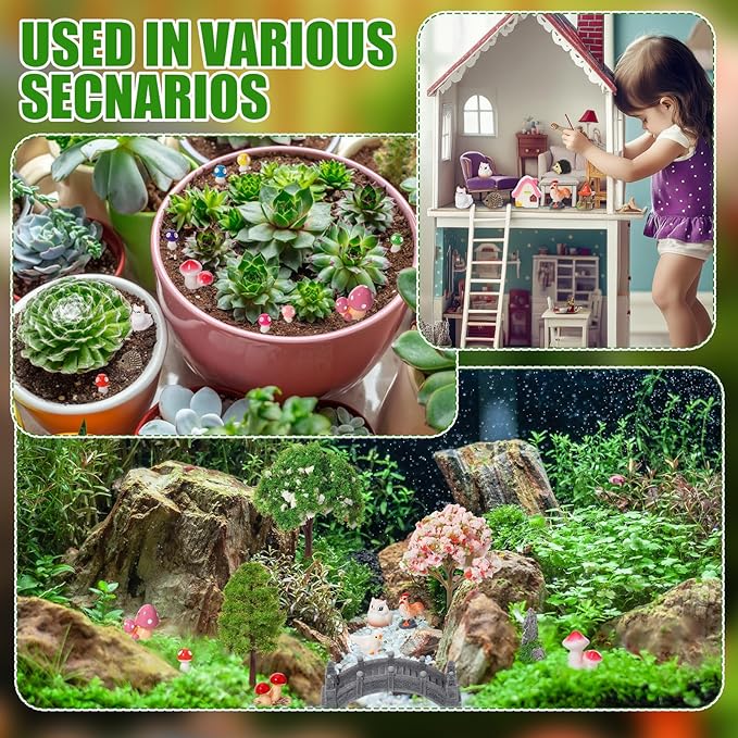 65 Pcs Fairy Garden Accessories Mini Resin Animals Figures Miniature Table and Chairs Bridge Mushroom Pond Fence Moss Bonsai Landscape Ornaments Kit for Garden DIY Craft