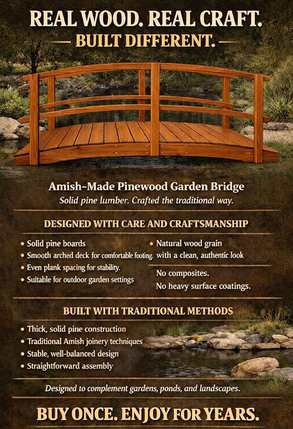 6 FT Cedar Amish Made Garden Bridge with Double Rails for Walkway, Backyard Pond & Landscaping, Outdoor Wooden Footbridge for Koi Pond, Japanese Style Decorative Bridge, Made in USA