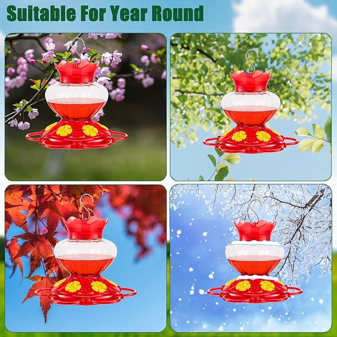 Plastic Hummingbird Feeders for Outdoors Hanging, 2 Pack 13 Ounces Ant and Bee Proof Small Hummingbird Feeders with 6 Feeding Ports and Perches for Outside Garden Décor