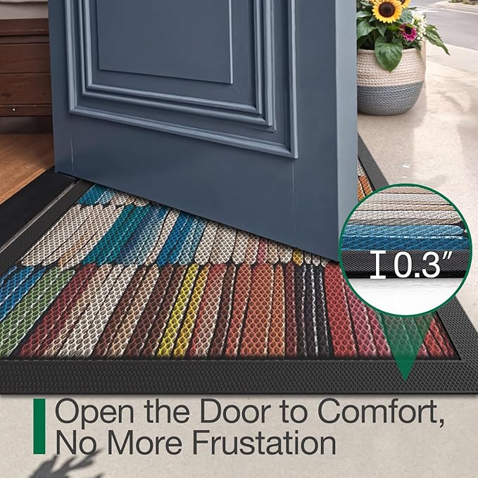 LUMI Outside Door Mat 32x47, Non Slip Rubber Backing Doormat, Low Profile Easy Clean Entrance Mats for Front Back Door Entryway Porch Garage, Colored Cloth