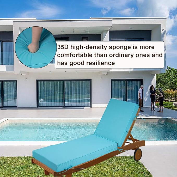 Outdoor Chaise Lounge Cushions, 4 Inch Thick Waterproof Fade Resistant Patio Furniture Lounger Chair Cushion Pad for Pool(1, Lake Blue, 72'' L x 21'' W x 4" T)