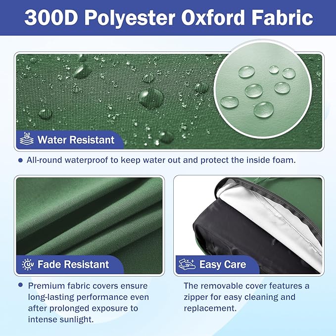 Outdoor Seat Cushion Set, Waterproof & Fade Resistant Patio Chair Cushions, Outdoors Cushion for Patio Furniture, 24 x 24 x 5.75 Inch, Outdoor Couch Cushions with Handle and Ties,ForestGreen
