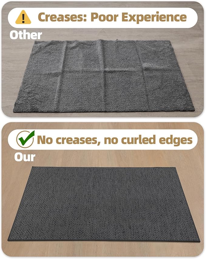 Color&Geometry Ultra-Thin Indoor Door Mat, 26"x47" Low-Profile Non-Slip Entryway Rug with Modern Geometric Texture, Washable Doormat for Indoor Entrance, Front Door, Grey (Rolled-up NO Creases)