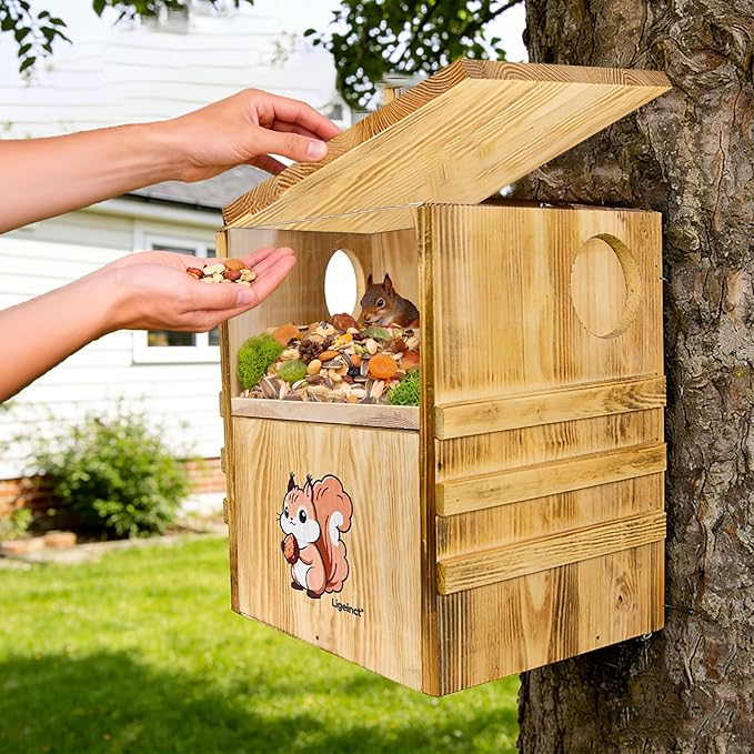 Large Outdoor 2-in-1 Squirrel House and Feeder with Secure Den Box and Nesting Box, Durable Squirrel Box for Backyard, Ideal Squirrel Houses for Outside and Chipmunk House