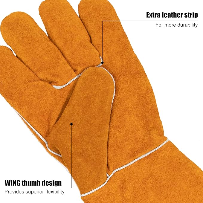BEETRO Welding Gloves 5 Pairs Cow Leather Forge/Mig/Stick/Tig Welder Heat/Fire Resistant, Mitts for Oven/Grill/Fireplace/Furnace/Stove/Pot Holder/Wood Burner/Animal handling glove with Soft Lining