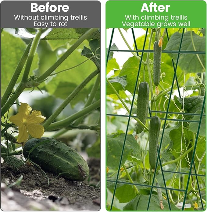 2 Pack Foldable Cucumber Trellis, 46" L X 18" W A-Frame Garden Trellis, Steel Climbing Plants Support Raised Bed Trellis with Twist Ties & Plant Bags for Climbing Plants Outdoor