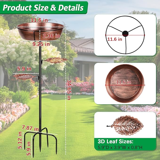 Metal Bird Bath for Outdoor - Garden Bird Bath with Removable Bowl Heavy-Duty Base, Winter Birdbath Feeder Rust-Proof Birdbaths for Garden Yard Lawn Decor, Easy to Install(Bronze)