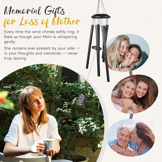 Memorial Gifts for Loss of Mom, 25''Memorial Wind Chimes for Loss of Mother Gifts, Condolence/Bereavement/Remembrance Gift,Windchimes in Memory Sympathy Gift,Funeral Decor for Garden Outside,Black