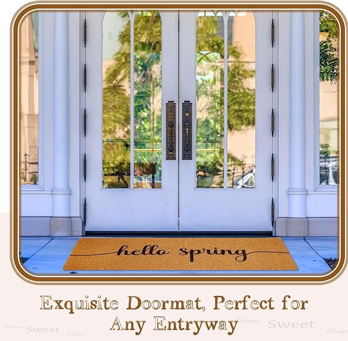 Long Doormat 48''x16'' Front Door Mat for Entrance Inside Outdoor Large Decorative Door Rug Welcome Mat for Outside Home Entry(Hello Spring,Yellow)