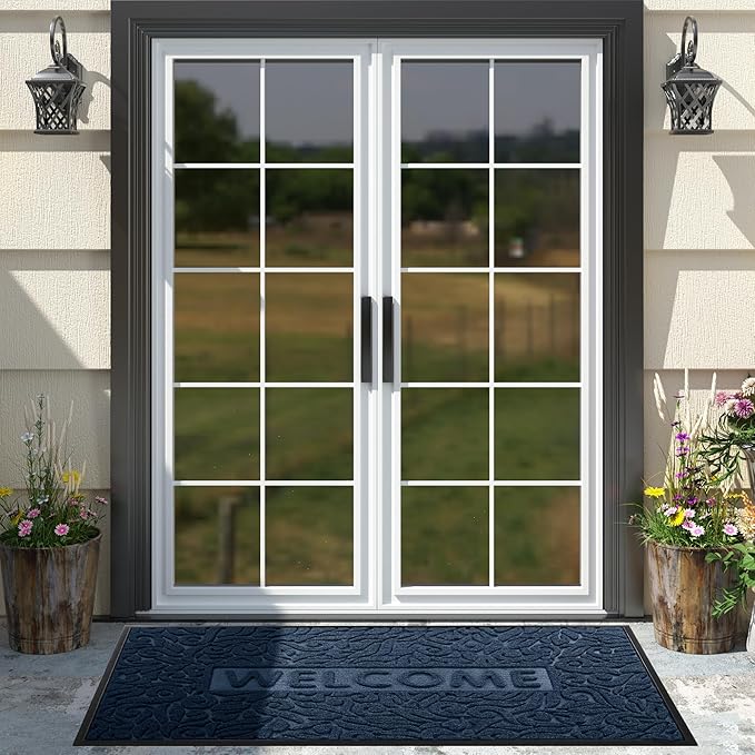 Yimobra Large Welcome Mat 60x36, Waterproof Non-Slip Outdoor Mats for Front Door Outside Entrance, Low-Profile Entryway Mat Indoor for Garage Patio, Blue