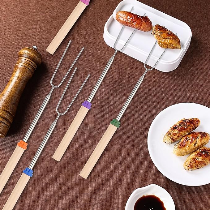 20 PCS Stainless Steel Marshmallow Roasting Long Sticks, 31 Inch Smores Sticks for Fire Pit, Portable Extendable Hot Dog Fork BBQ Tools, Smores Skewers for Camping, Bonfire Grill