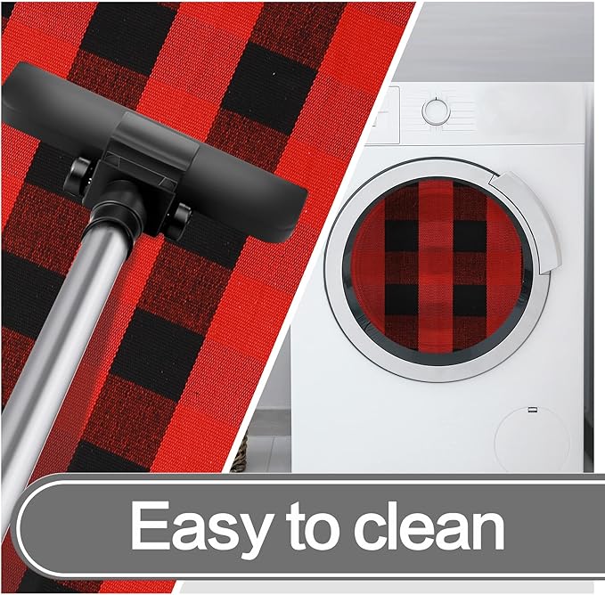 MUBIN Black and Red Plaid Rug 2x4 ft Outdoor Buffalo Checked Rug Halloween Christmas Decor Cotton Reversible Hand-Woven Indoor Washable Front Porch Rugs for Layered Front Door Mats