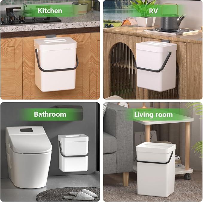 HI NINGER 3 Pack Kitchen Trash Can with Lid，20L to 45L Adjustable Capacity Garbage Can Comes with Two Hanging Kitchen Trash Can，13 Gallon Garbage Can with Wheels for Home Office/Bedroom/Living Room