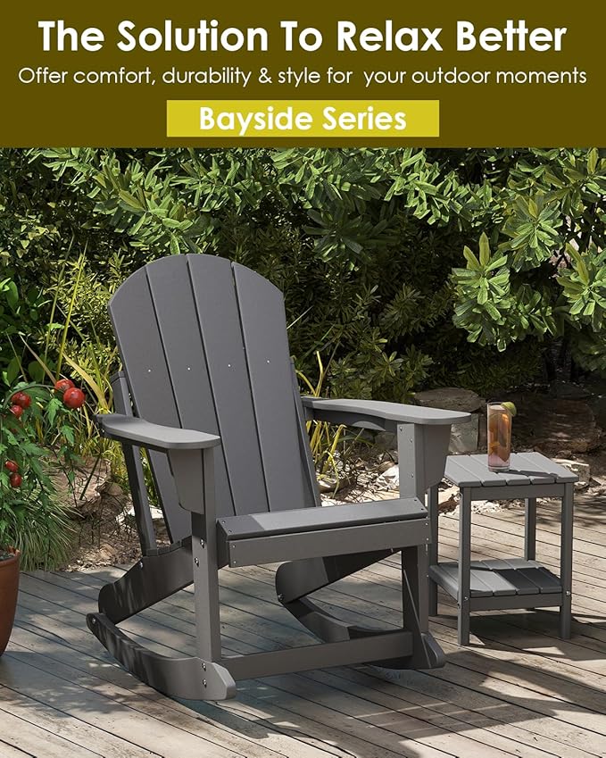 GREENVINES Adirondack Rocking Chairs Set of 2 | HDPE Plastic | Porch Rocker | Chair for Outdoor Patio Deck | All Weather | Grey