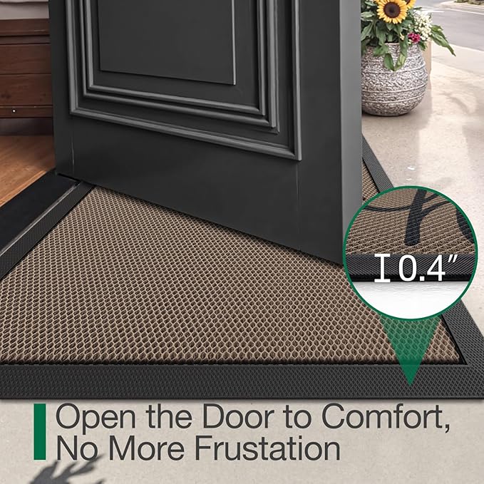 LUMI Outside Welcome Door Mat 17x30, Non Slip Durable Rubber Entrance Doormat, Low Profile Easy Clean Mats for Front Back Door Entryway Porch Garage, Hello