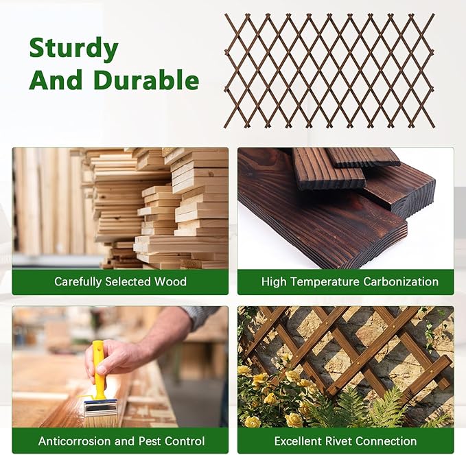 2 PCS Expandable Garden Trellis, 37" x 90" Trellis for Climbing Plants Outdoor, Wooden Lattice Fence Wall Panel Lattice Panels for Outside, for Climbing Plants Vine Ivy Rose Cucumbers Clematis