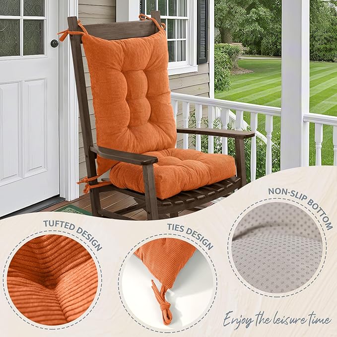 mudilun Rocking Chair Cushion Set - Non-Slip Tufted Rocking Chair Cushions with Ties Soft Indoor/Outdoor Wooden Rocking Chair Seat Pad for Porch Garden Cafe & Nursing