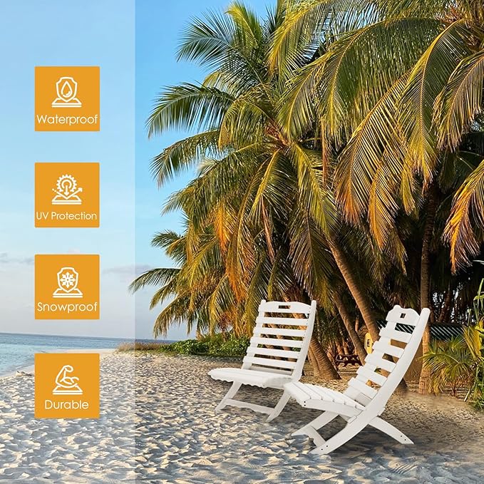 IVY&LANE Portable Xavier-Chairs Set of 2 | Folding-Adirondack-Chair | Wave | HDPE Plastic | White | All-Weather Resistant | for Outdoor Fire-Pit Patio Lawn Beach Poolside