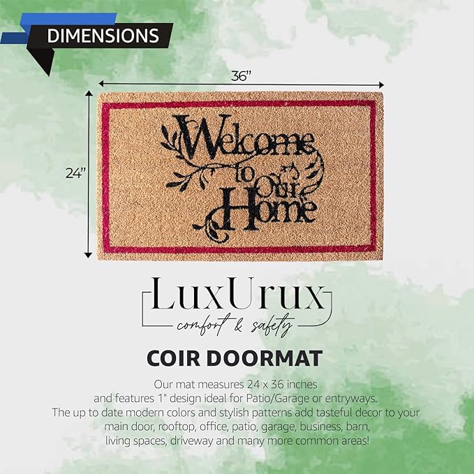 LuxUrux Welcome Mats Outdoor Coco Coir Doormat, with Heavy-Duty PVC Backing - Natural - Perfect Color/Sizing for Outdoor/Indoor uses. (24 x 36 Inch)