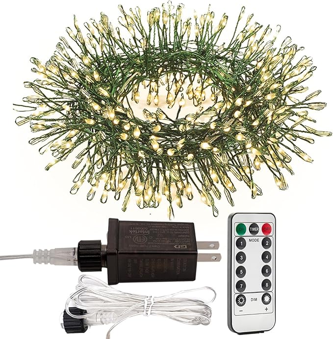 Firecracker Fairy Lights,50FT 500Leds Waterproof Twinkle Lights Plug in,8 Modes Remote String Light for Indoor Outdoor Christmas Wedding Birthday Patio Garden Decor,Green Wire,Warm White