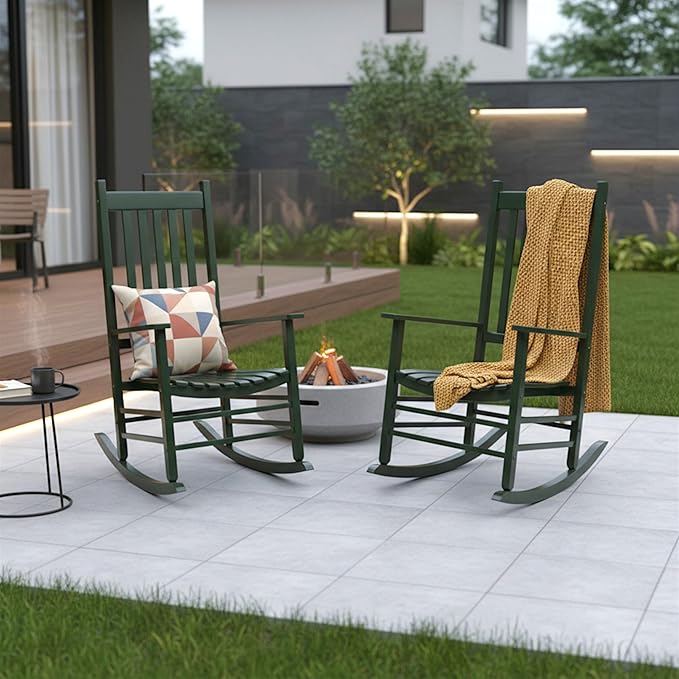 Shine Company Vermont Rocking Chairs, Outdoor Front Porch Rocker Set of 2, Dark Green