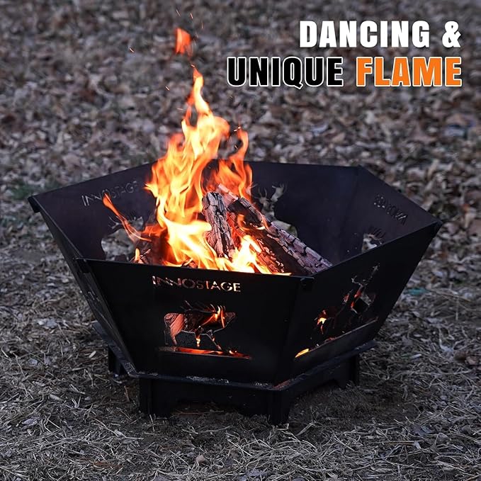 Fire Pit for Camping- 37.8 Inch Collapsible Firepit for Patio Outside Wood Burning Outdoor Indoor BBQ Picnic Foldable Fire Pits Bonfire of Backyard Patio with Portable Tote Bag