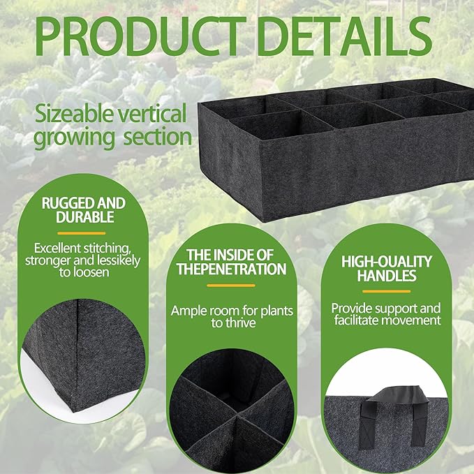 2-Pack 2 Grids Fabric 10 Gallon Grow Bags, 2x1x1ft Thickened 400G Nonwoven Fabric Raised Garden Beds with Handles - Indoor Outdoor Planters for Vegetables, Herbs, Flowers