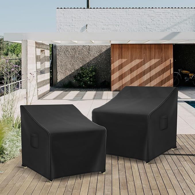 Adirondack Chair Covers Waterproof, Lawn Outdoor Chair Covers 2 Pack, Patio Chair Covers for Outdoor Furniture Fits up to 32W x 37D x 36H inches, Black