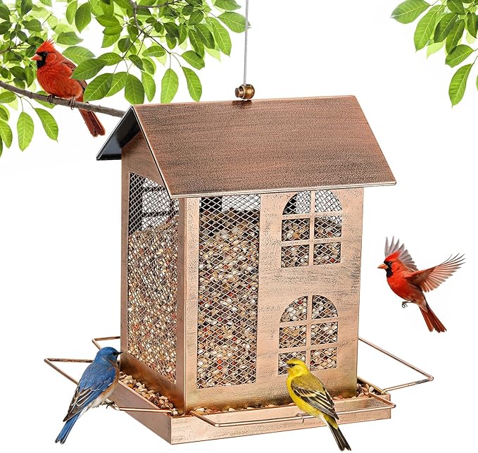 Bird Feeders for Outdoors, Heavy Duty Metal Bird Feeders for Outside Hanging, 6Lbs Large Capacity Wild Birdfeeder for Garden, Patio Watching Decor Durable Backyard Feeder