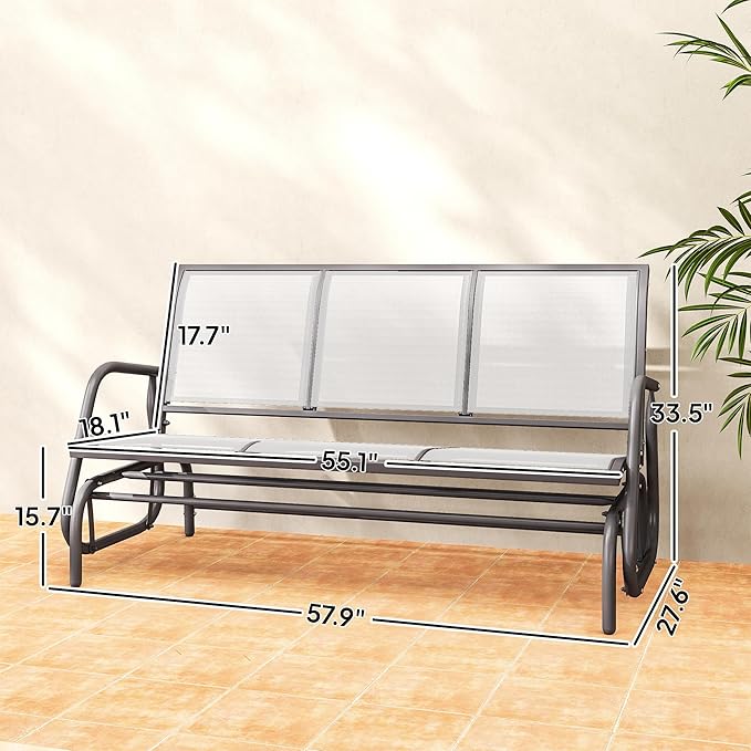 Outsunny 3-Person Patio Glider Bench, Outdoor Porch Glider Swing with 3 Seats, Breathable Mesh Fabric, Metal Frame, Cream White