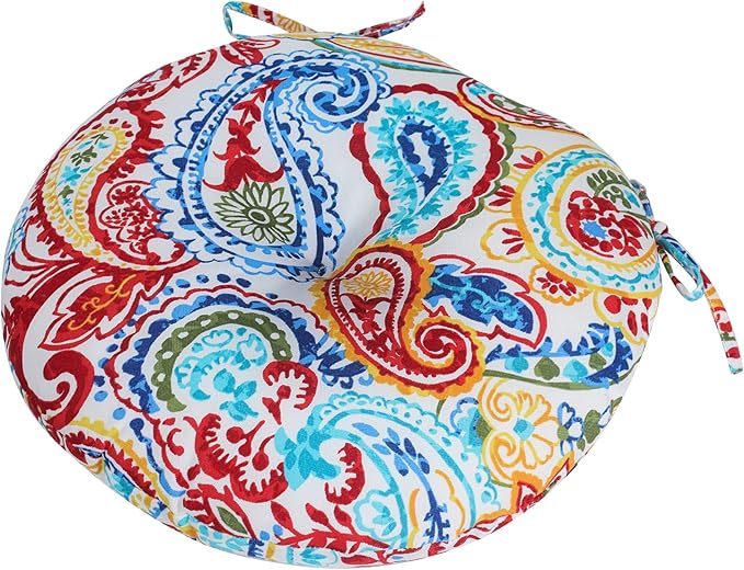 FUNHOME Bistro Chair Cushions 15 inch,Set of 2,Tufted Round Chair Cushions with Ties,15"x15"x4",Water Resistant Round Seat Cushion for Barstool Chairs,Patio Garden Kitchen Outdoor Furniture(Phoenix)