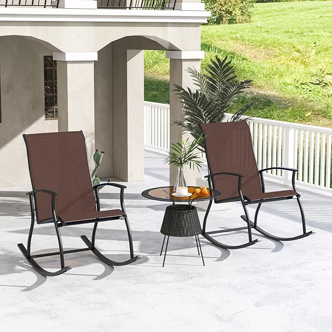 Giantex Outdoor Rocking Chair Set of 4 - Patio Rocking Chairs w/Breathable Backrest, Sturdy Metal Frame & Safe Ergonomic Design, Cozy Fabric Rocker for Backyard, Poolside, 330 lbs, Brown