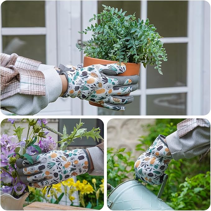 Gardening Gloves for Women, Printed Touchscreen Garden Gloves with Grip, Thorn-Proof Puncture-Resistant Work Gloves